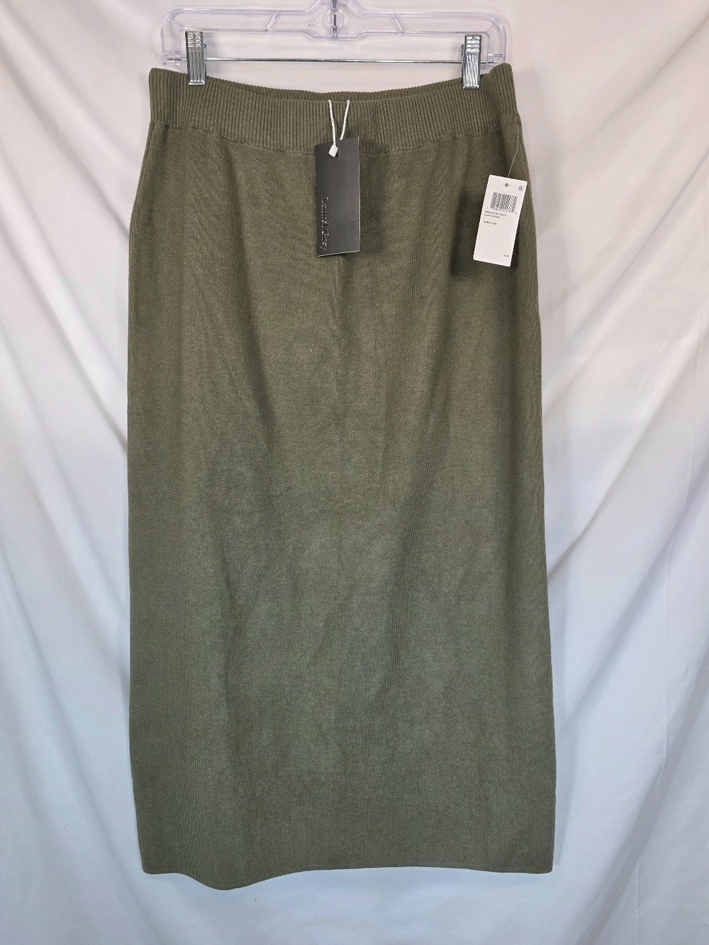 NWT Laurel Grey Rib Knit Maxi Skirt Sz L Olive Green Minimalist Straight Earthy